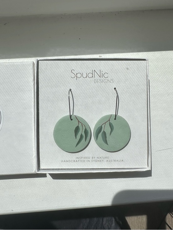 Jewelry - NWT Eucalyptus Round Dangle Earrings - Handmade in Australia